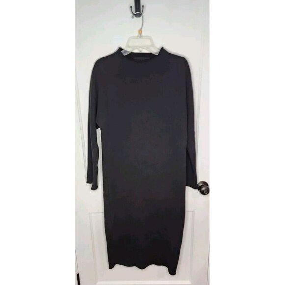 Frank&Eileen Isabelle Funnel Neck Dress Triple Fleece Black Size Small Raw Hem - Picture 1 of 5